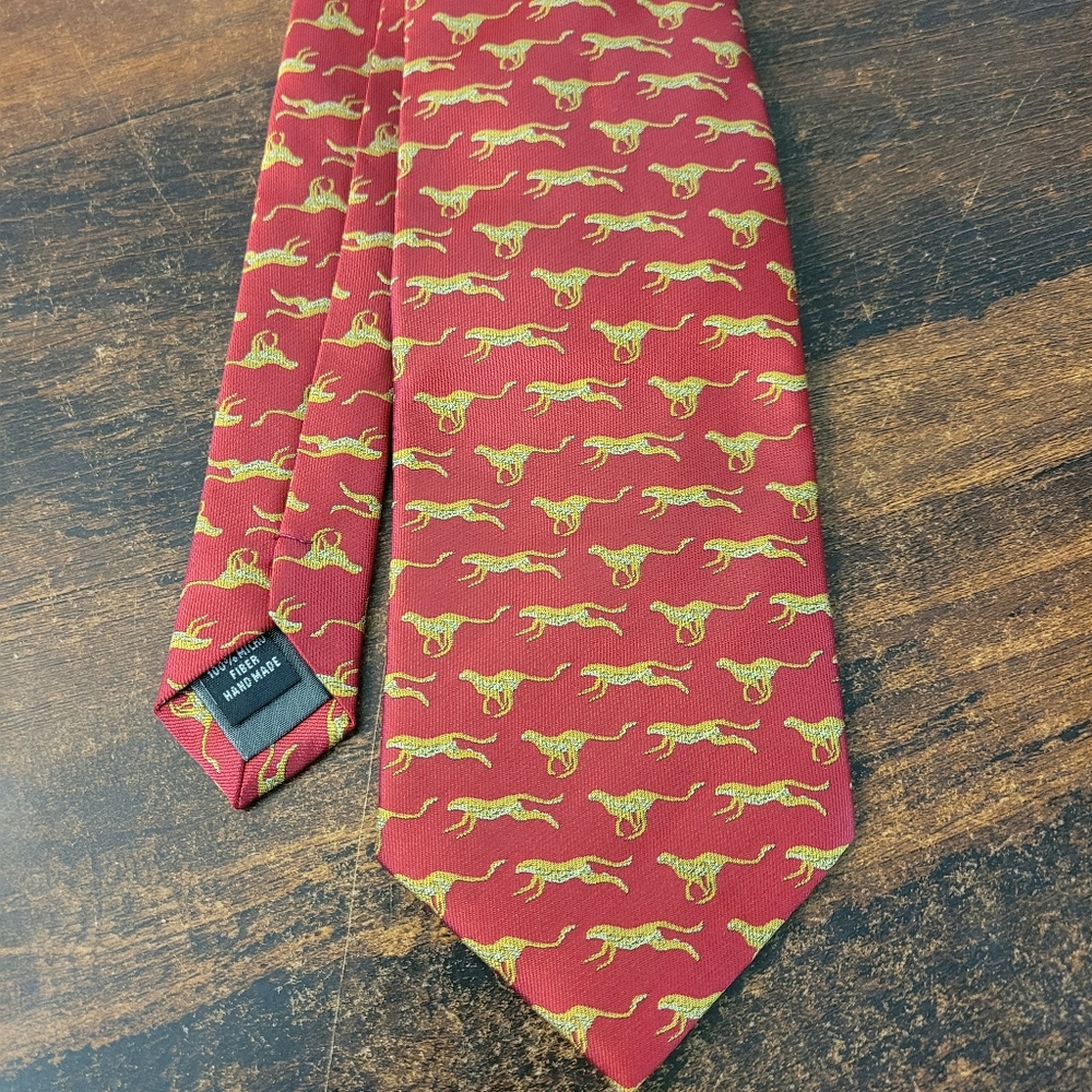 Into Africa microfiber Men's Tie Red with Gold Cheetahs